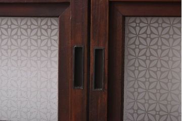 昭和レトロ　オリジナル　花模様ガラスが可愛らしい格子ガラス戸2枚セット(建具、引き戸)