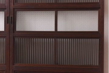 昭和レトロ　オリジナル　花模様ガラスが可愛らしい格子ガラス戸2枚セット(建具、引き戸)