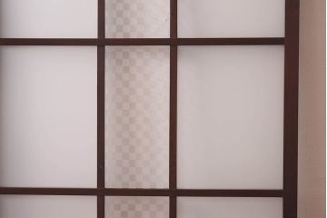 昭和レトロ　ラフジュ工房オリジナルガラス入り　市松模様がおしゃれなガラス格子戸(引き戸、建具)2枚組