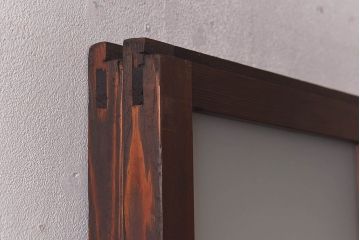 昭和レトロ　ラフジュ工房オリジナルガラス入り　市松模様がおしゃれなガラス格子戸(引き戸、建具)2枚組