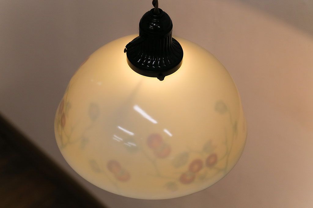 オールドノリタケ・則武(日陶)　柿の図　照らすと透ける模様が魅力の電笠(天井照明、シェード)