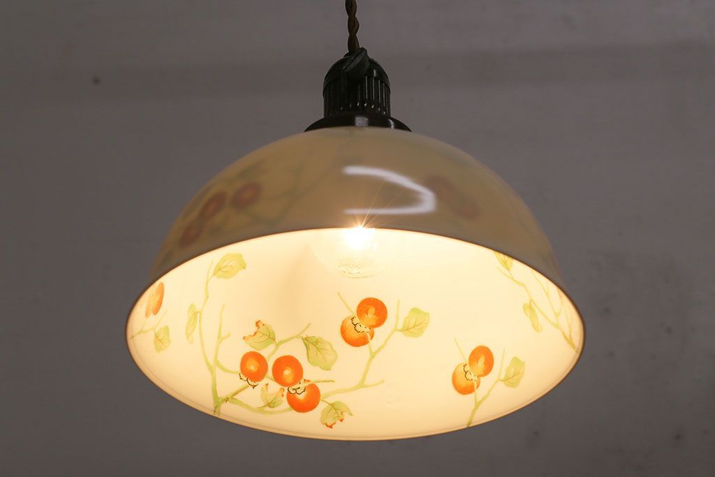 オールドノリタケ　則武　日陶　柿図シェード　電笠　大正ロマン オールドノリタケ 則武 日陶 柿図シェード 電笠 大正ロマン