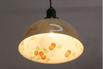 オールドノリタケ・則武(日陶)　柿の図　照らすと透ける模様が魅力の電笠(天井照明、シェード)