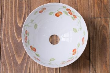 オールドノリタケ・則武(日陶)　柿の図　照らすと透ける模様が魅力の電笠(天井照明、シェード)