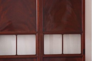 最上手!　総ケヤキ無垢・鏡板一枚板　オリジナルガラスの帯戸(ガラス帯戸、ガラス戸、板戸、引き戸、建具)4枚組