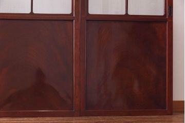 最上手!　総ケヤキ無垢・鏡板一枚板　オリジナルガラスの帯戸(ガラス帯戸、ガラス戸、板戸、引き戸、建具)4枚組