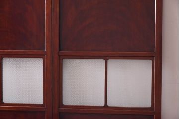 最上手!　総ケヤキ無垢・鏡板一枚板　オリジナルガラスの帯戸(ガラス帯戸、ガラス戸、板戸、引き戸、建具)4枚組
