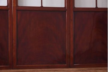 最上手!　総ケヤキ無垢・鏡板一枚板　オリジナルガラスの帯戸(ガラス帯戸、ガラス戸、板戸、引き戸、建具)4枚組