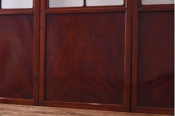 最上手!　総ケヤキ無垢・鏡板一枚板　オリジナルガラスの帯戸(ガラス帯戸、ガラス戸、板戸、引き戸、建具)4枚組