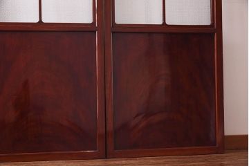 最上手!　総ケヤキ無垢・鏡板一枚板　オリジナルガラスの帯戸(ガラス帯戸、ガラス戸、板戸、引き戸、建具)4枚組