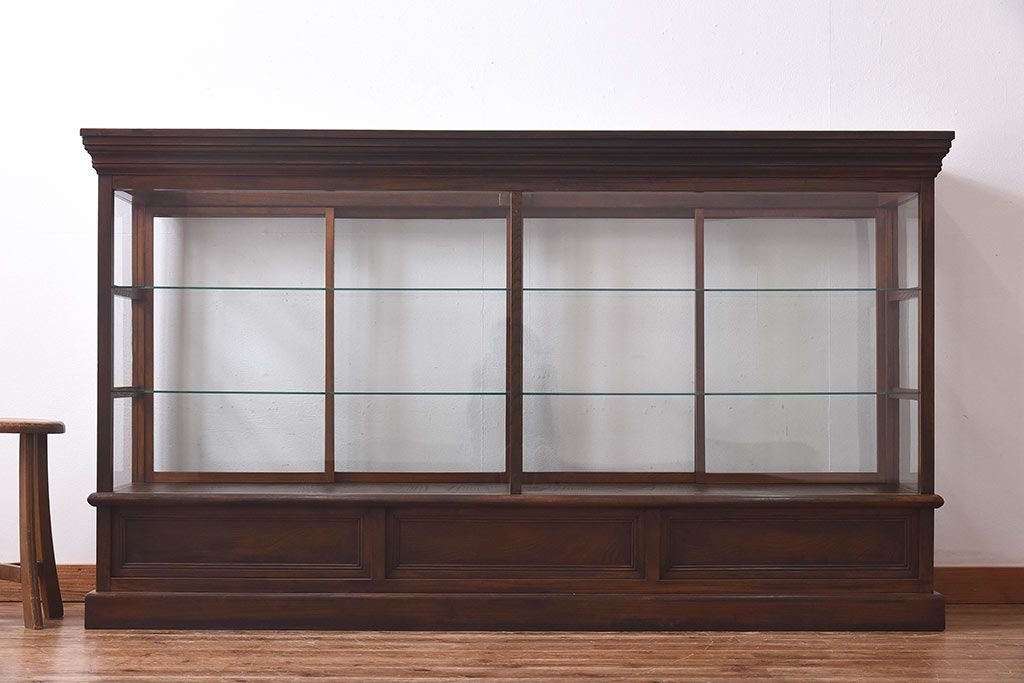 アンティーク家具　最高級レア品　当時物ガラス入り!　総ケヤキ材　特大サイズのガラスケース(ショーケース、陳列棚)
