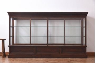 アンティーク家具　最高級レア品　当時物ガラス入り!　総ケヤキ材　特大サイズのガラスケース(ショーケース、陳列棚)