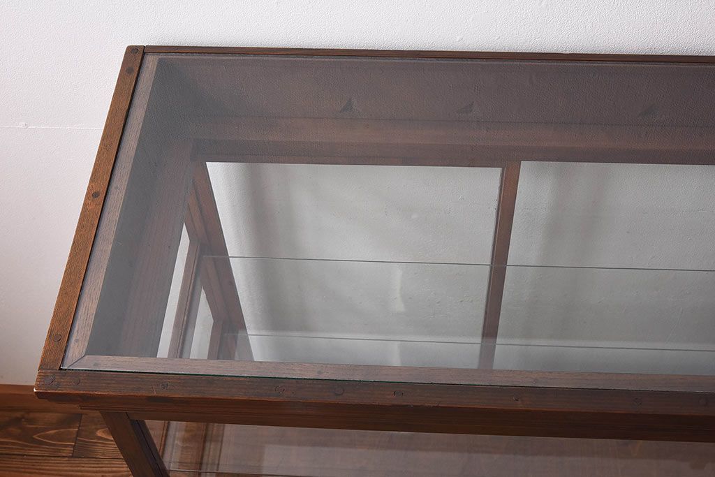 アンティーク家具　最高級レア品　当時物ガラス入り!　総ケヤキ材　特大サイズのガラスケース(ショーケース、陳列棚)