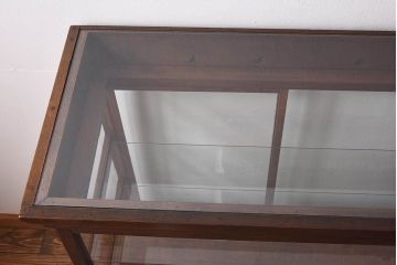 アンティーク家具　最高級レア品　当時物ガラス入り!　総ケヤキ材　特大サイズのガラスケース(ショーケース、陳列棚)