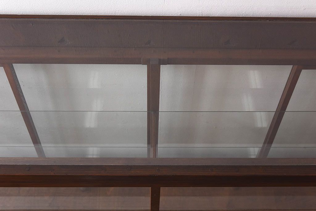 アンティーク家具　最高級レア品　当時物ガラス入り!　総ケヤキ材　特大サイズのガラスケース(ショーケース、陳列棚)