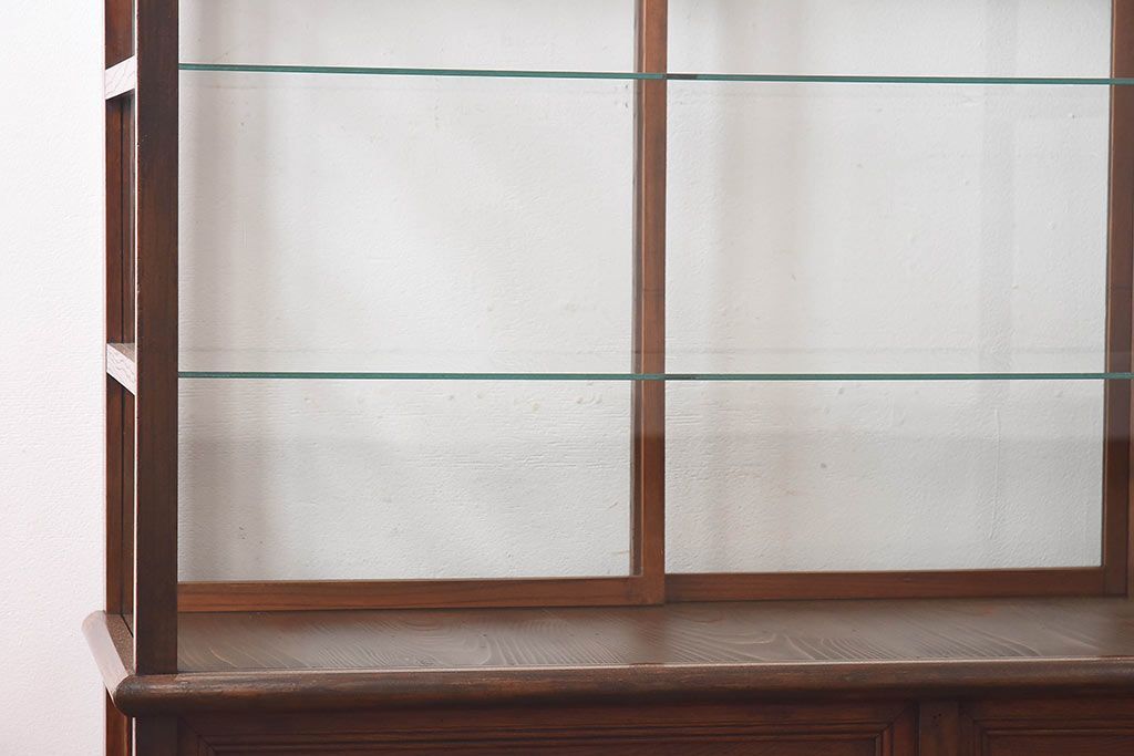 アンティーク家具　最高級レア品　当時物ガラス入り!　総ケヤキ材　特大サイズのガラスケース(ショーケース、陳列棚)