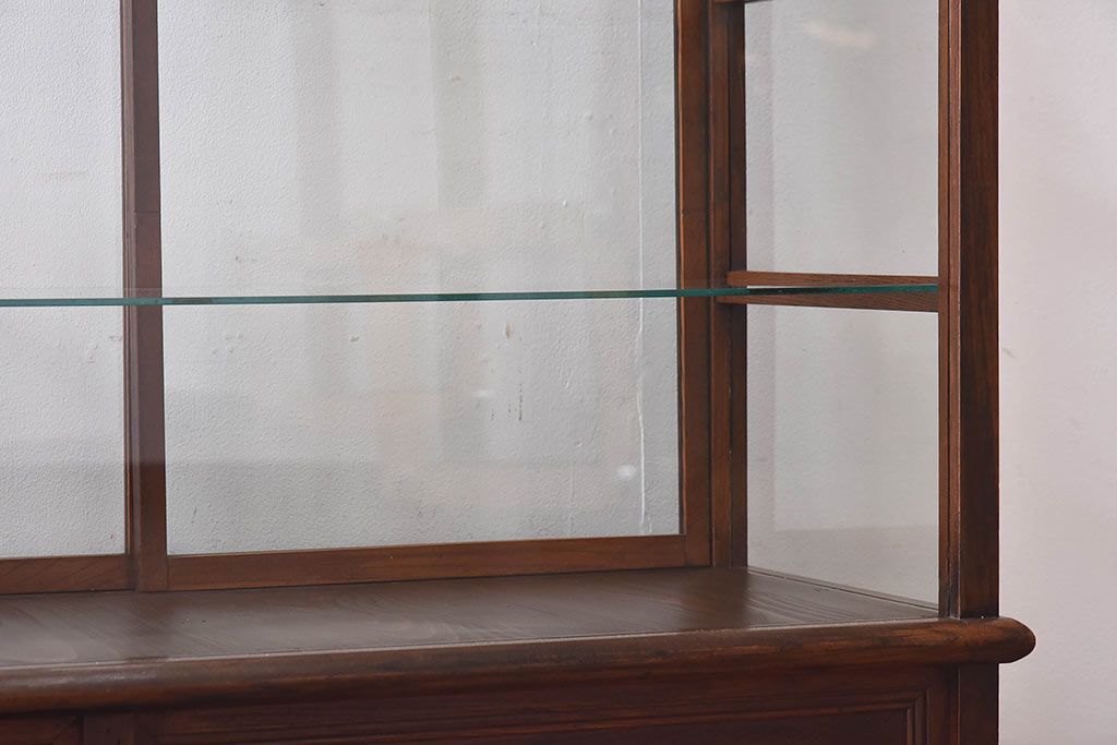 アンティーク家具　最高級レア品　当時物ガラス入り!　総ケヤキ材　特大サイズのガラスケース(ショーケース、陳列棚)