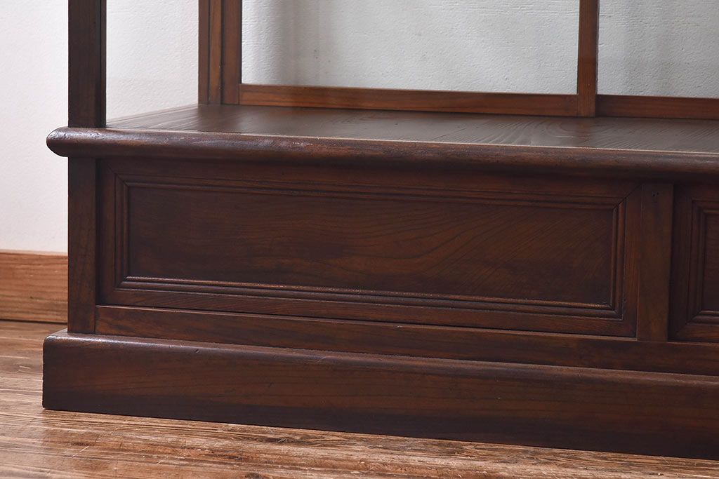アンティーク家具　最高級レア品　当時物ガラス入り!　総ケヤキ材　特大サイズのガラスケース(ショーケース、陳列棚)