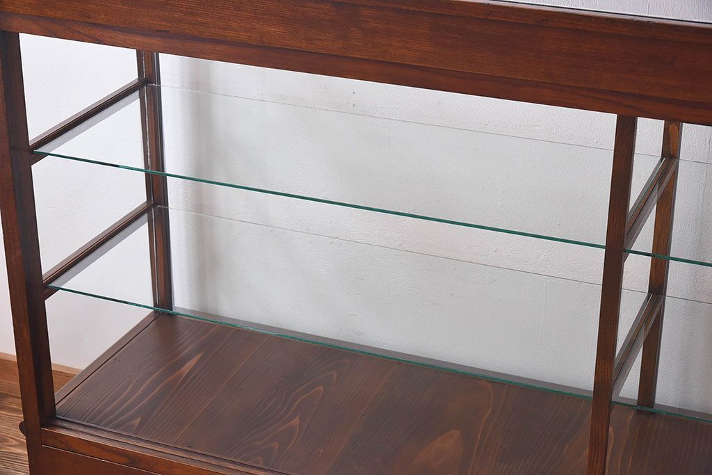 アンティーク家具　最高級レア品　当時物ガラス入り!　総ケヤキ材　特大サイズのガラスケース(ショーケース、陳列棚)