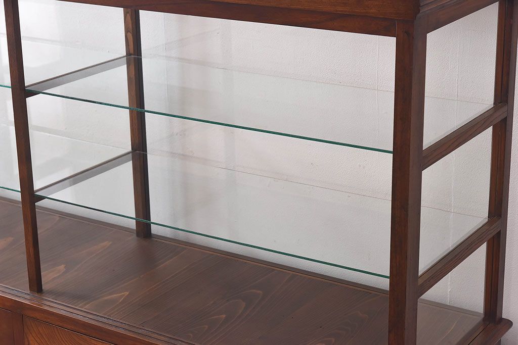 アンティーク家具　最高級レア品　当時物ガラス入り!　総ケヤキ材　特大サイズのガラスケース(ショーケース、陳列棚)