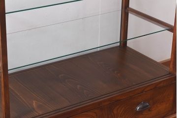アンティーク家具　最高級レア品　当時物ガラス入り!　総ケヤキ材　特大サイズのガラスケース(ショーケース、陳列棚)
