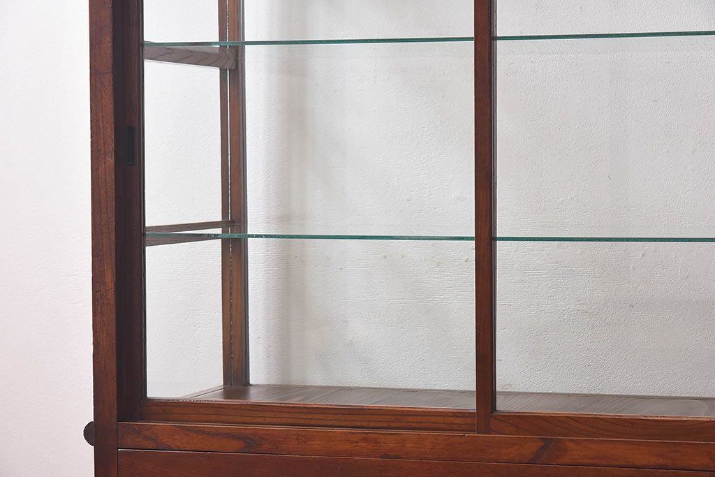 アンティーク家具　最高級レア品　当時物ガラス入り!　総ケヤキ材　特大サイズのガラスケース(ショーケース、陳列棚)