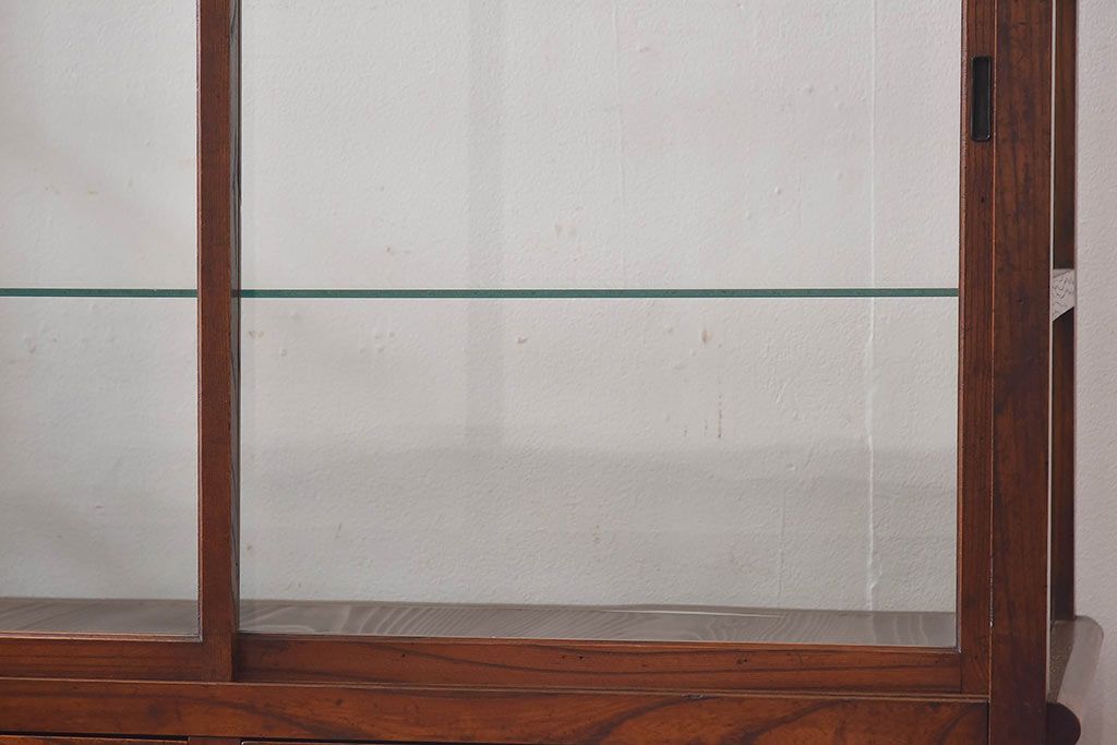 アンティーク家具　最高級レア品　当時物ガラス入り!　総ケヤキ材　特大サイズのガラスケース(ショーケース、陳列棚)