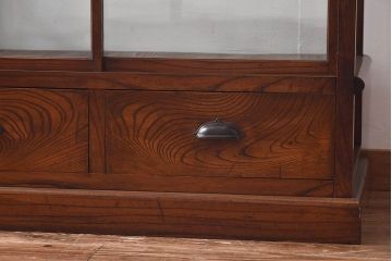 アンティーク家具　最高級レア品　当時物ガラス入り!　総ケヤキ材　特大サイズのガラスケース(ショーケース、陳列棚)