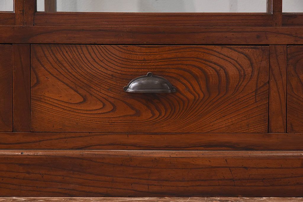 アンティーク家具　最高級レア品　当時物ガラス入り!　総ケヤキ材　特大サイズのガラスケース(ショーケース、陳列棚)