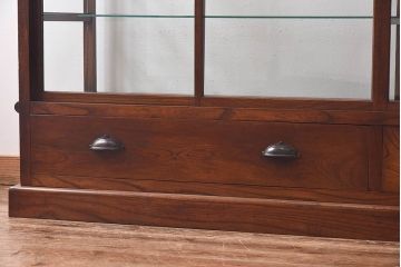 アンティーク家具　最高級レア品　当時物ガラス入り!　総ケヤキ材　特大サイズのガラスケース(ショーケース、陳列棚)