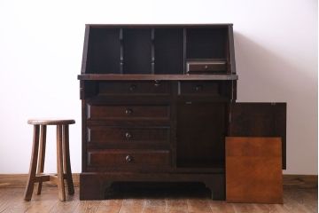 北海道民芸家具　高級感あふれるライティングビューロー(机、引き出し)(定価約34万円)