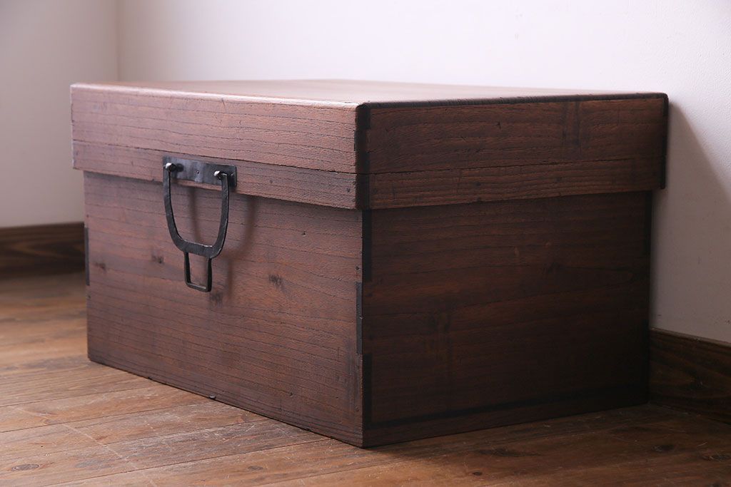 アンティーク雑貨　和製アンティーク　総桐材　渋い風合いが魅力の挟み箱(木箱、収納箱)