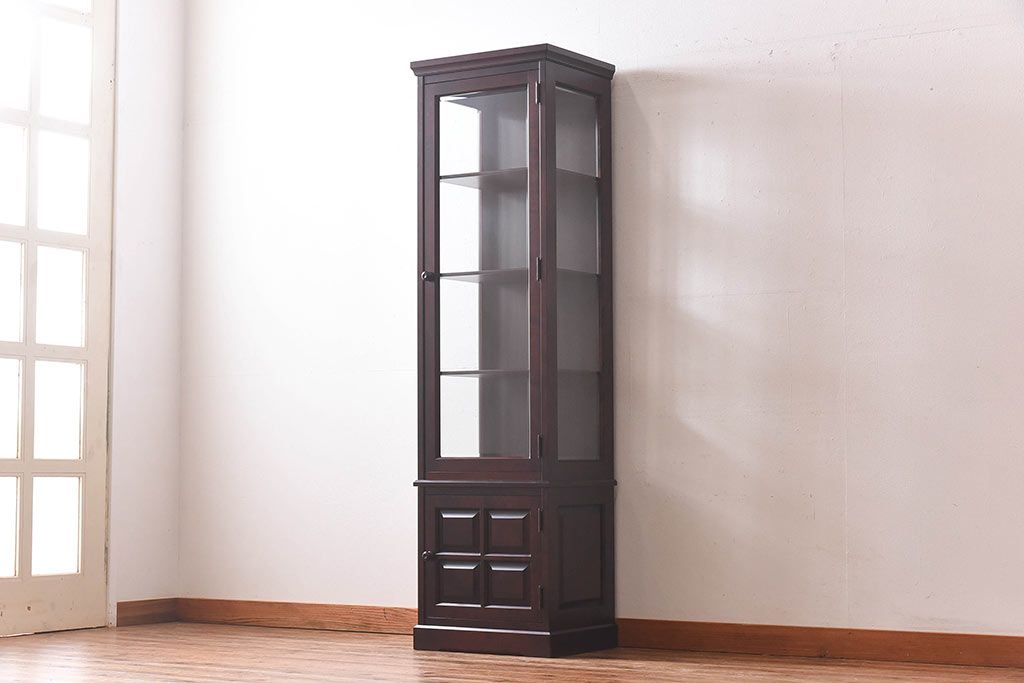 【F様ご成約品】中古美品　北海道民芸家具　#154　三方ガラス飾り棚(ガラスケース、コレクションラック、収納棚)(定価約25万円)