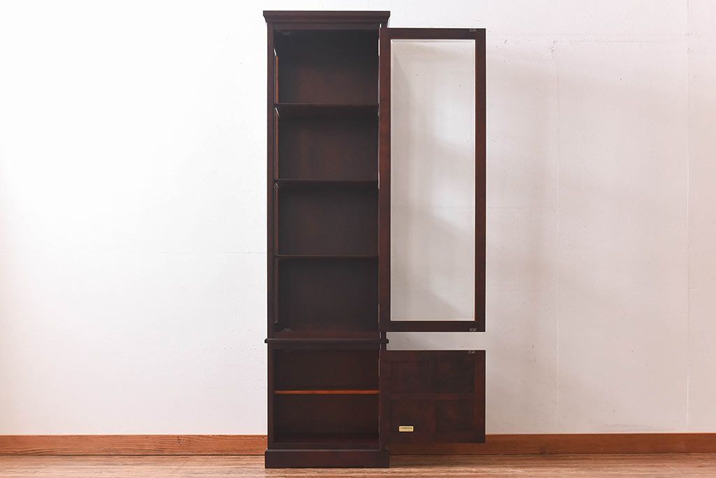 【F様ご成約品】中古美品　北海道民芸家具　#154　三方ガラス飾り棚(ガラスケース、コレクションラック、収納棚)(定価約25万円)