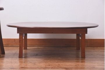 レトロ家具　昭和レトロ　栓材　和テイストの演出にぴったりの丸ちゃぶ台(ローテーブル、センターテーブル、座卓)