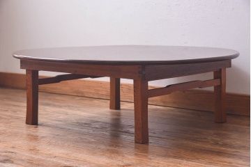 レトロ家具　昭和レトロ　栓材　和テイストの演出にぴったりの丸ちゃぶ台(ローテーブル、センターテーブル、座卓)