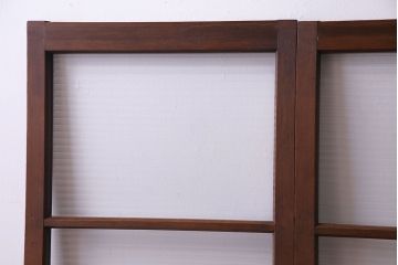 昭和レトロ　モールガラス入り　ナチュラルな木製フレームのガラス戸(窓、引き戸、建具)2枚組
