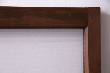 昭和レトロ　モールガラス入り　ナチュラルな木製フレームのガラス戸(窓、引き戸、建具)2枚組