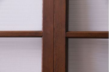 昭和レトロ　モールガラス入り　ナチュラルな木製フレームのガラス戸(窓、引き戸、建具)2枚組