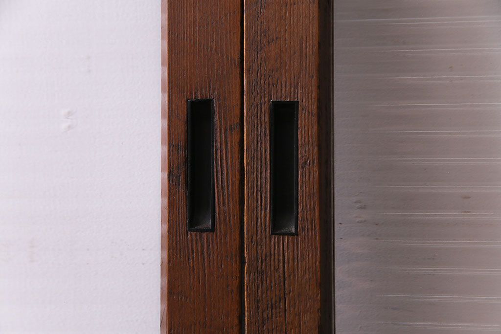 昭和レトロ　モールガラス入り　ナチュラルな木製フレームのガラス戸(窓、引き戸、建具)2枚組