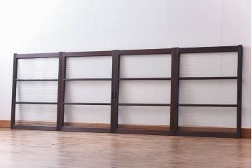 昭和レトロ　モールガラス　木製の温かな雰囲気が魅力な引き戸4枚セット(窓、ガラス戸)