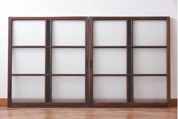 昭和レトロ　色ガラス入り　モダンな雰囲気が魅力のガラス戸2枚セット(窓、引き戸)