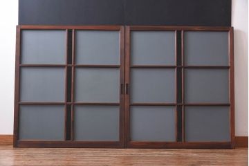 昭和レトロ　色ガラス入り　モダンな雰囲気が魅力のガラス戸2枚セット(窓、引き戸)