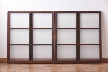 昭和レトロ　色ガラス入り　モダンな雰囲気が魅力のガラス戸2枚セット(窓、引き戸)