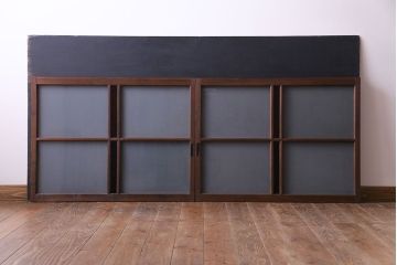 昭和レトロ　2色の色ガラスがアクセントの窓(引き戸、ガラス戸)2枚セット