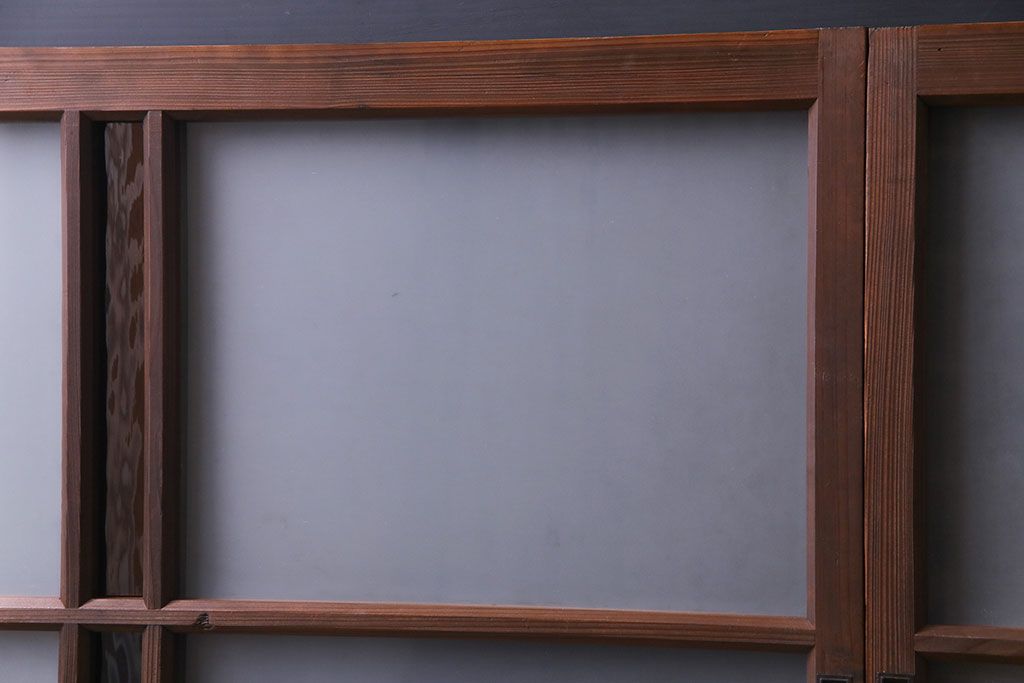 昭和レトロ　2色の色ガラスがアクセントの窓(引き戸、ガラス戸)2枚セット