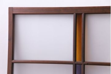 昭和レトロ　2色の色ガラスがアクセントの窓(引き戸、ガラス戸)2枚セット