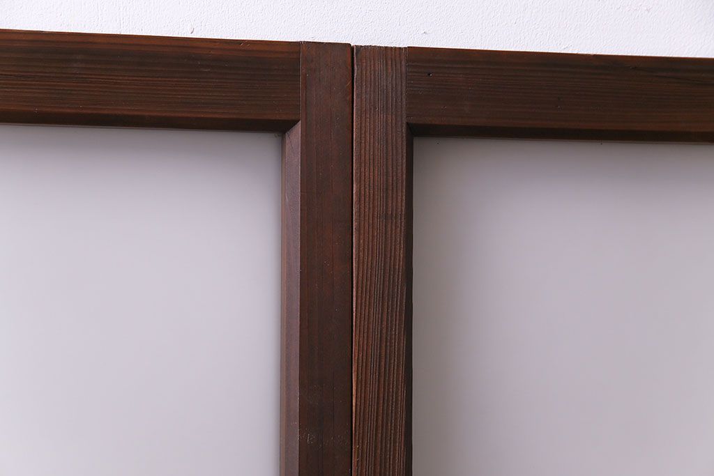 昭和レトロ　2色の色ガラスがアクセントの窓(引き戸、ガラス戸)2枚セット