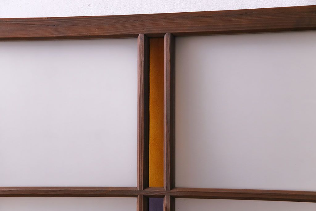 昭和レトロ　2色の色ガラスがアクセントの窓(引き戸、ガラス戸)2枚セット