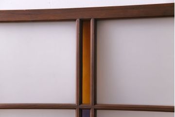 昭和レトロ　2色の色ガラスがアクセントの窓(引き戸、ガラス戸)2枚セット